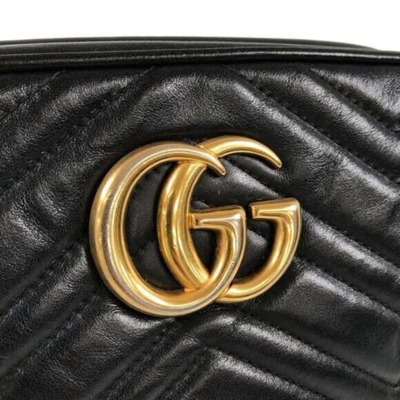Authentic GUCCI Marmont GG Camera Bag Calfskin Crossbody Chain Shoulder Black - Picture 5 of 16